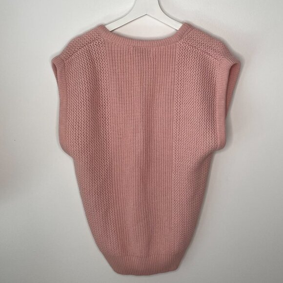 Vintage 80s Oversize Pink Knit Sleeveless Sweater M - Picture 4 of 5